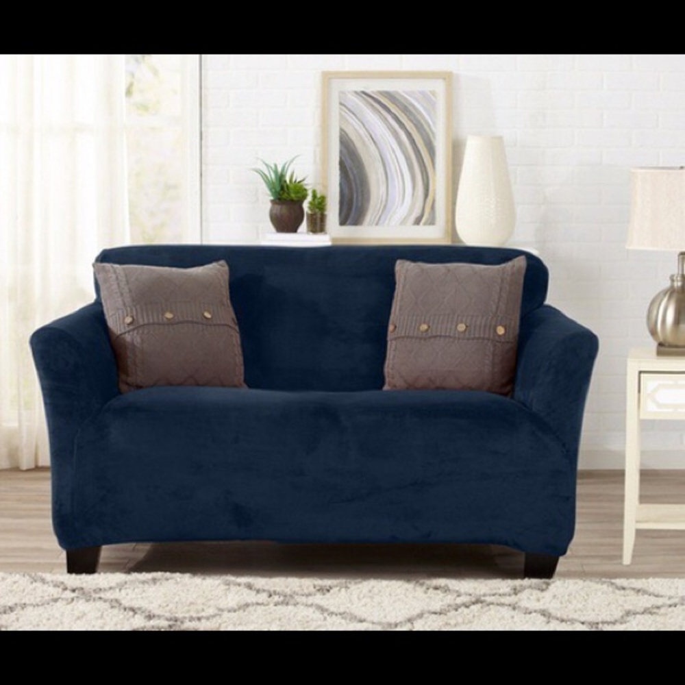 Velvet Slipcover Navy - Loveseat (Up to 68” Wide)